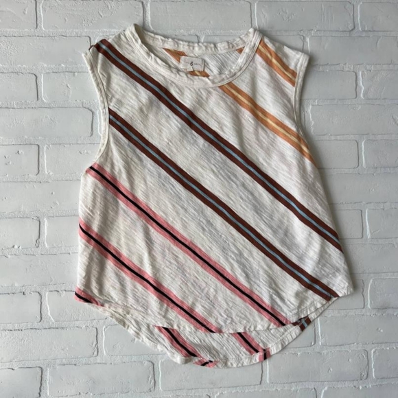 Lou & Grey Women's White Diagonal Striped Sleeveless Cotton Top Shirt -sz L
